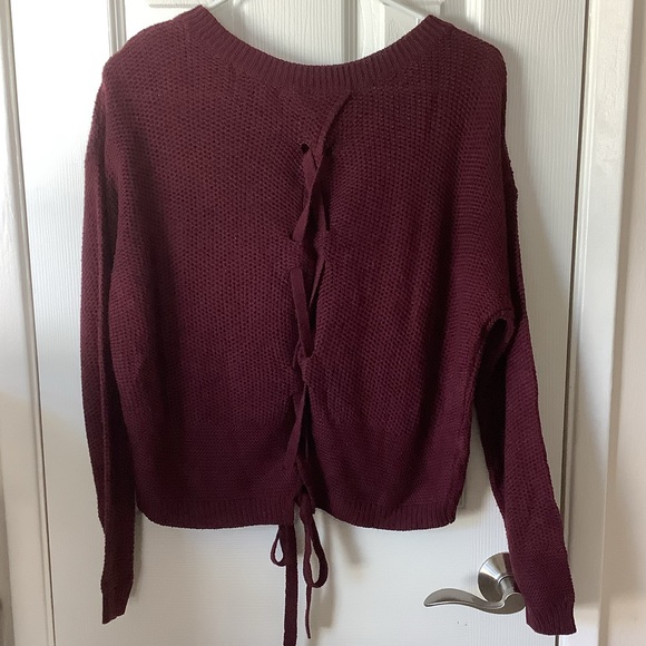 Women's Burgundy Sweater with Tie Detail on the back - Picture 2 of 4